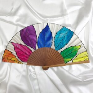 Abanico de seda mediano pintado a mano con hojas multicolor