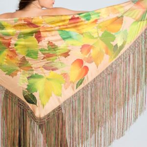 Mantón de seda pintado a mano con hojas otoñales mixtas